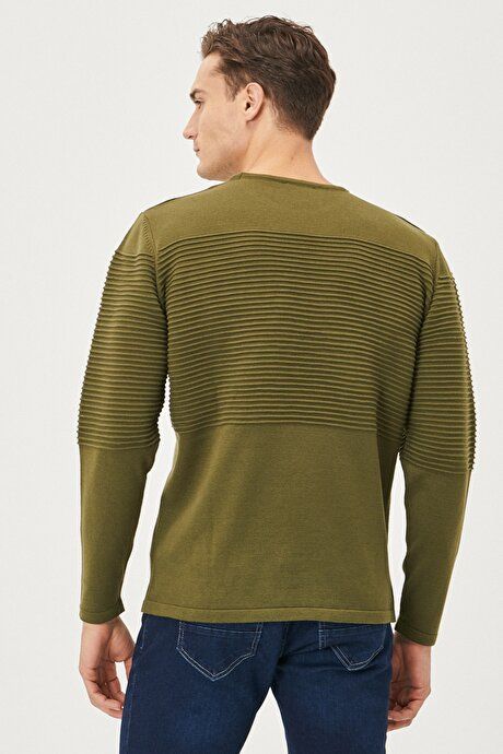 Anti-Pilling Non-Pilling Standard Fit Crew-Neck Line Textured Light Khaki Pullover 4A4921100065AHI