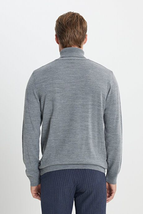 Standard Fit Non-Pilling Full Turtleneck Gray Melange Sweater 4A4922100004GMJ