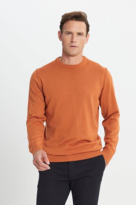 Anti-Pilling Non-Pilling Standard Fit Regular Fit Crew-Neck Knit Sweater Tile Sweater 4A4923100001KMT