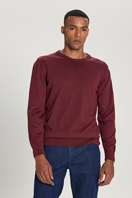 Standard Fit Regular Fit Crew-Neck Burgundy Pullover 4A4924100072BRD