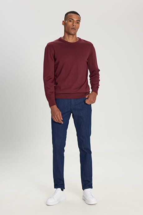 Standard Fit Regular Fit Crew-Neck Burgundy Pullover 4A4924100072BRD