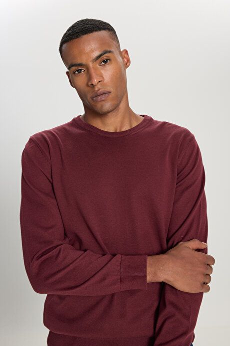 Standard Fit Regular Fit Crew-Neck Burgundy Pullover 4A4924100072BRD