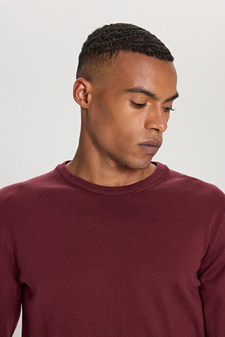 Standard Fit Regular Fit Crew-Neck Burgundy Pullover 4A4924100072BRD