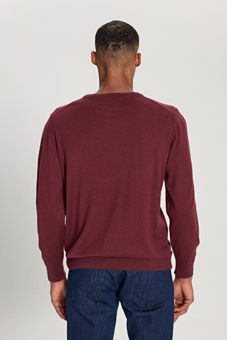 Standard Fit Regular Fit Crew-Neck Burgundy Pullover 4A4924100072BRD