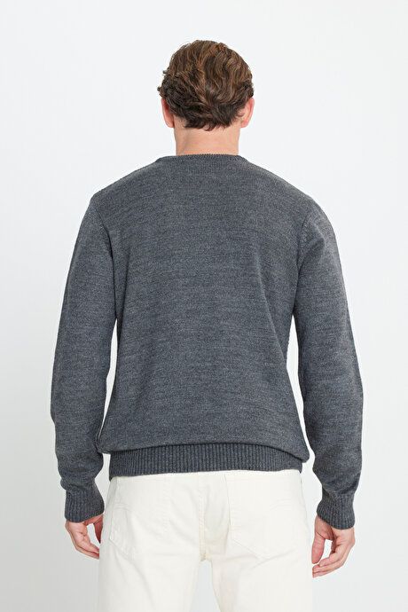 Standard Fit Regular Fit Crew-Neck Honeycomb Patterned Anthracite-Gray Melange Sweater 4A4924100200AGJ