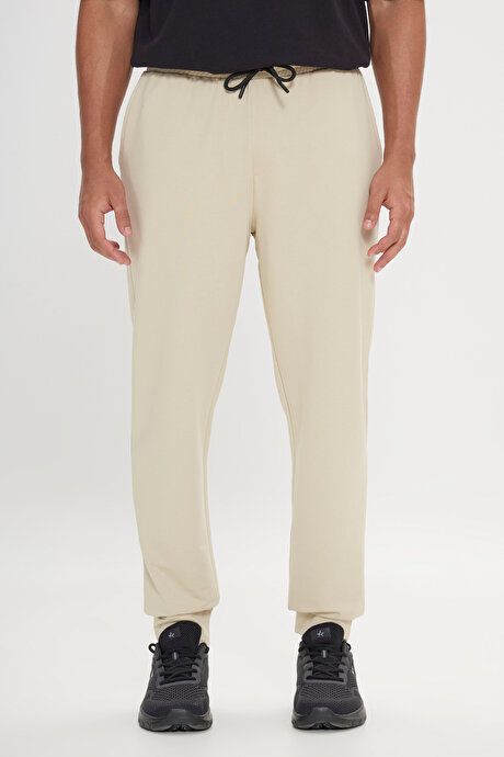 Standard Fit Comfortable Sports Beige Sweatpants with Elasticated Waist and Hem 4A5121200001BEJ