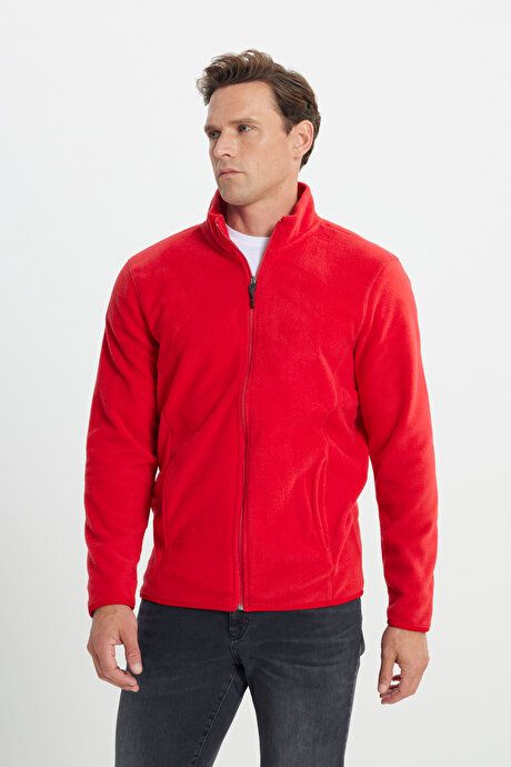 Anti-Pilling Non-Pilling Standard Fit Bato Collar Sweatshirt Jacket Red Fleece 4A5221100014KMZ