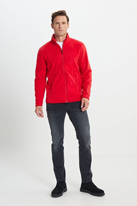 Anti-Pilling Non-Pilling Standard Fit Bato Collar Sweatshirt Jacket Red Fleece 4A5221100014KMZ