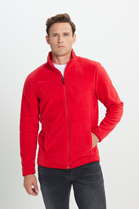 Anti-Pilling Non-Pilling Standard Fit Bato Collar Sweatshirt Jacket Red Fleece 4A5221100014KMZ