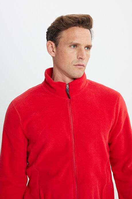 Anti-Pilling Non-Pilling Standard Fit Bato Collar Sweatshirt Jacket Red Fleece 4A5221100014KMZ