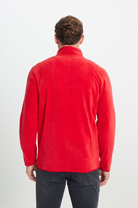 Anti-Pilling Non-Pilling Standard Fit Bato Collar Sweatshirt Jacket Red Fleece 4A5221100014KMZ