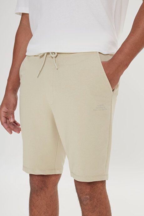 Standard Fit Regular Cut Cotton Comfortable Beige Shorts with Pockets 4A9523200203BEJ