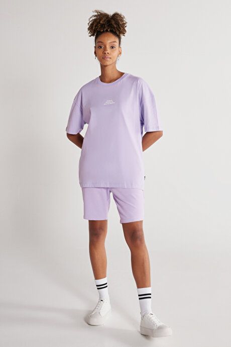 Standard Fit Regular Fit Cotton Comfortable Lilac Shorts with Pockets 4A9523200203LIL