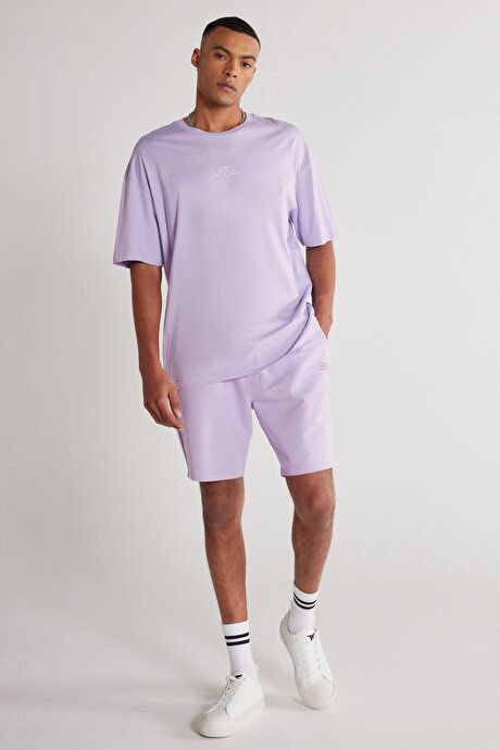 Standard Fit Regular Fit Cotton Comfortable Lilac Shorts with Pockets 4A9523200203LIL