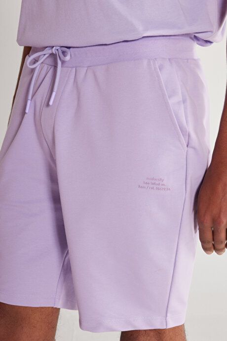 Standard Fit Regular Fit Cotton Comfortable Lilac Shorts with Pockets 4A9523200203LIL