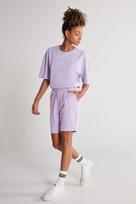 Standard Fit Regular Fit Cotton Comfortable Lilac Shorts with Pockets 4A9523200203LIL