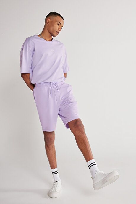 Standard Fit Regular Fit Cotton Comfortable Lilac Shorts with Pockets 4A9523200203LIL