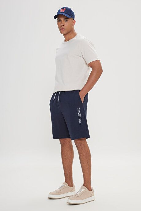 Standard Fit Regular Fit Comfortable Knitted Navy Blue Shorts with Pockets 4A9523200208LAC