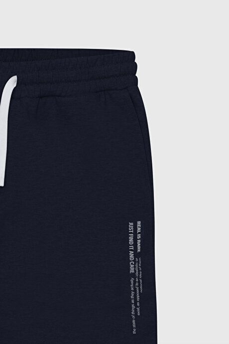 Standard Fit Regular Fit Comfortable Knitted Navy Blue Shorts with Pockets 4A9523200208LAC