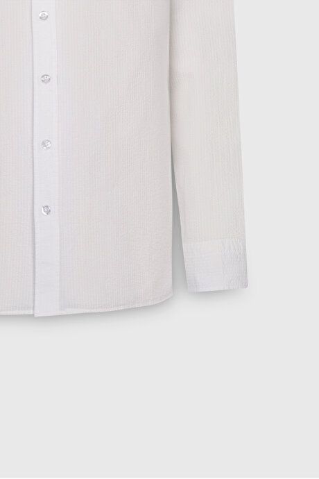 Slim Fit Slim Fit Button-down Collar 100% Cotton White Shirt 4C2024200002BYZ