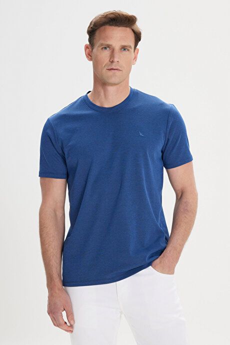 Slim Fit Slim Fit Crew Neck Cotton Navy Blue T-Shirt 4C4800000002LAC