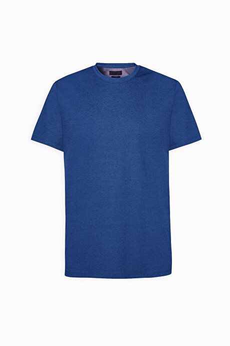 Slim Fit Slim Fit Crew Neck Cotton Navy Blue T-Shirt 4C4800000002LAC