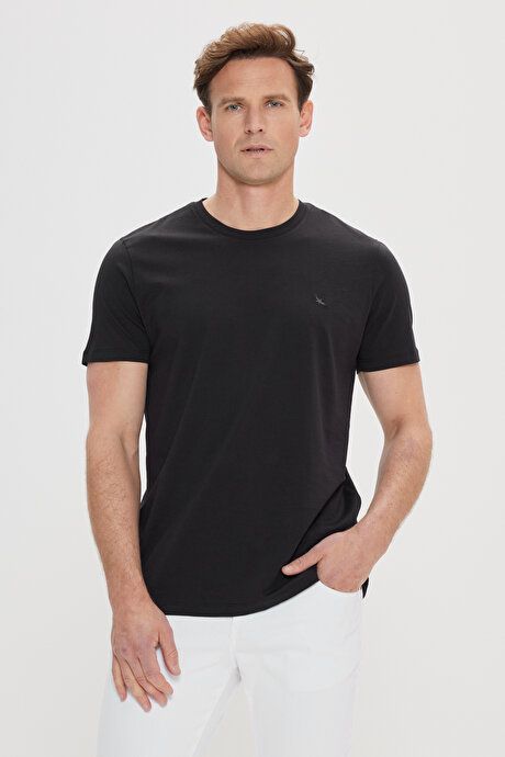 Slim Fit Slim Fit Crew Neck Cotton Black T-Shirt 4C4800000005SYH