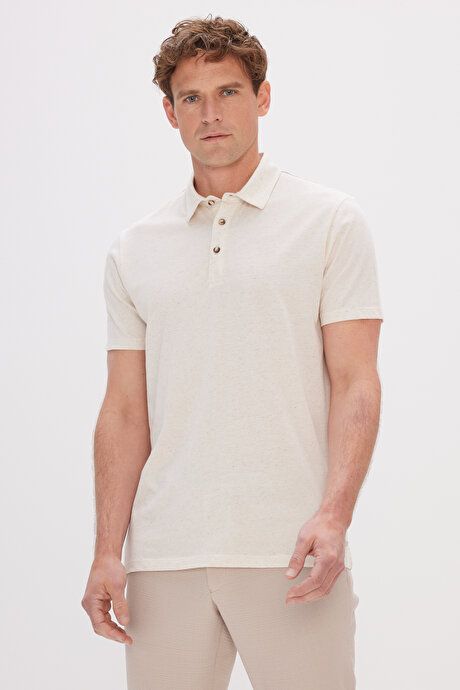 Slim Fit Slim Fit Polo Collar Cotton Beige Melange T-Shirt 4C4824200002BMJ