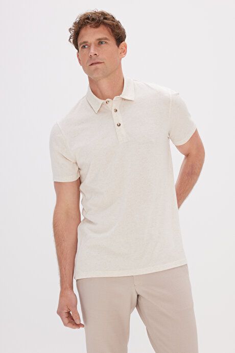 Slim Fit Slim Fit Polo Collar Cotton Beige Melange T-Shirt 4C4824200002BMJ