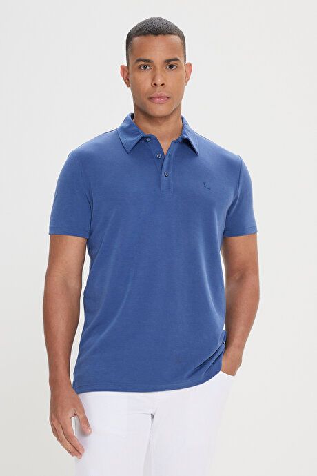 Slim Fit Slim Fit Polo Collar Indigo T-Shirt 4C4824200005IND