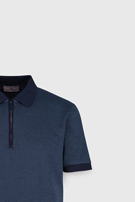 Slim Fit Slim Fit Polo Collar Jacquard Navy Blue T-Shirt 4C4824200022LAC