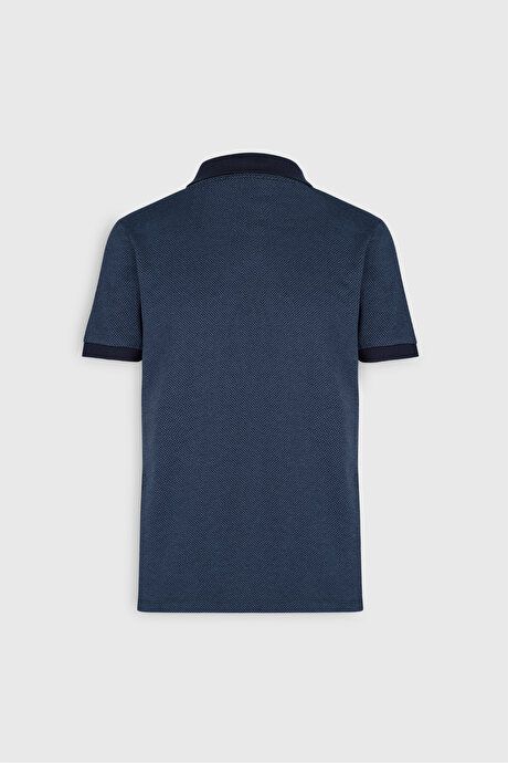 Slim Fit Slim Fit Polo Collar Jacquard Navy Blue T-Shirt 4C4824200022LAC