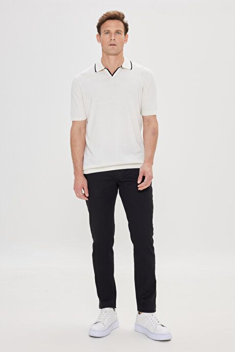 Standard Fit Regular Cut 100% Cotton Polo Collar White-Black Sweater T-Shirt 4C4924200010BYS