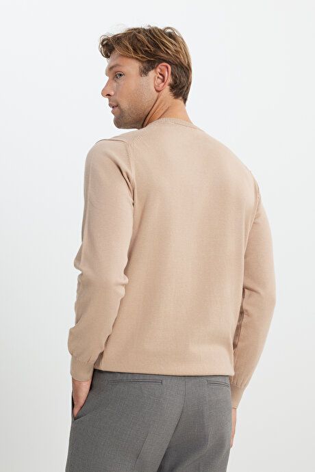 Cotton Standard Fit Regular Fit Crew Neck Sweater Beige Pullover ACE49252510013BEJ