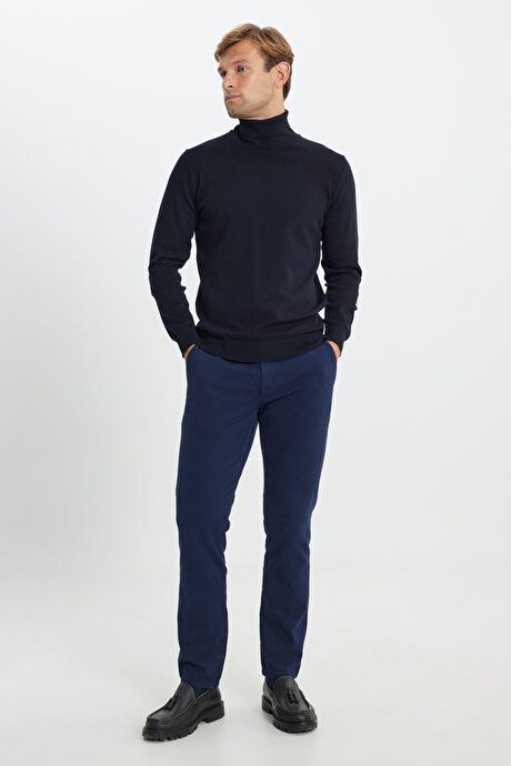 Cotton Standard Fit Regular Fit Full Turtleneck Basic Sweater Navy Blue Pullover ACE49252510015LAC