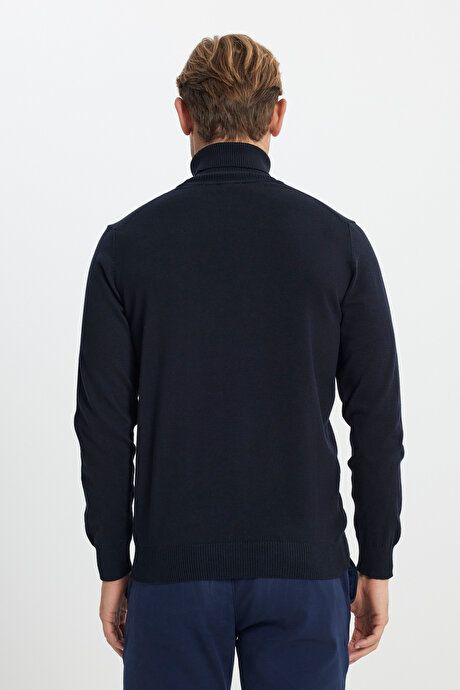 Cotton Standard Fit Regular Fit Full Turtleneck Basic Sweater Navy Blue Pullover ACE49252510015LAC