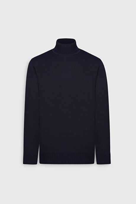 Cotton Standard Fit Regular Fit Full Turtleneck Basic Sweater Navy Blue Pullover ACE49252510015LAC