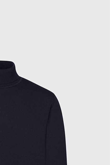 Cotton Standard Fit Regular Fit Full Turtleneck Basic Sweater Navy Blue Pullover ACE49252510015LAC