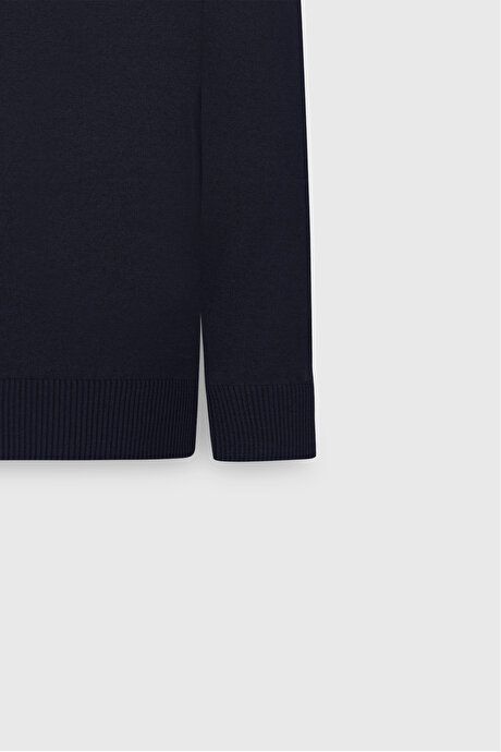 Cotton Standard Fit Regular Fit Full Turtleneck Basic Sweater Navy Blue Pullover ACE49252510015LAC