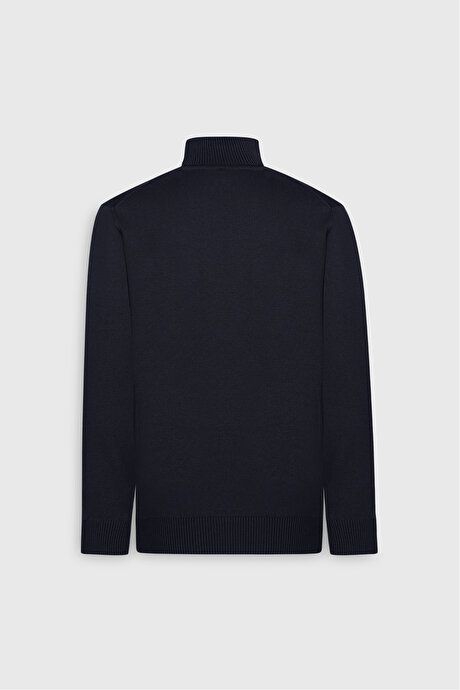 Cotton Standard Fit Regular Fit Full Turtleneck Basic Sweater Navy Blue Pullover ACE49252510015LAC