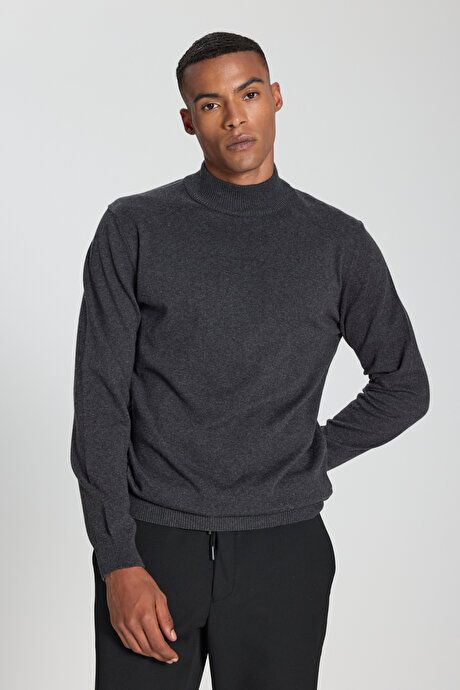 Cotton Standard Fit Regular Fit Half Turtleneck Sweater Anthracite-Melange Pullover ACE49252510017ANM