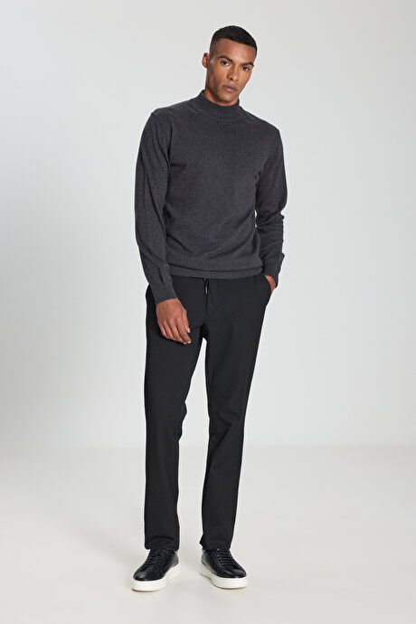 Cotton Standard Fit Regular Fit Half Turtleneck Sweater Anthracite-Melange Pullover ACE49252510017ANM