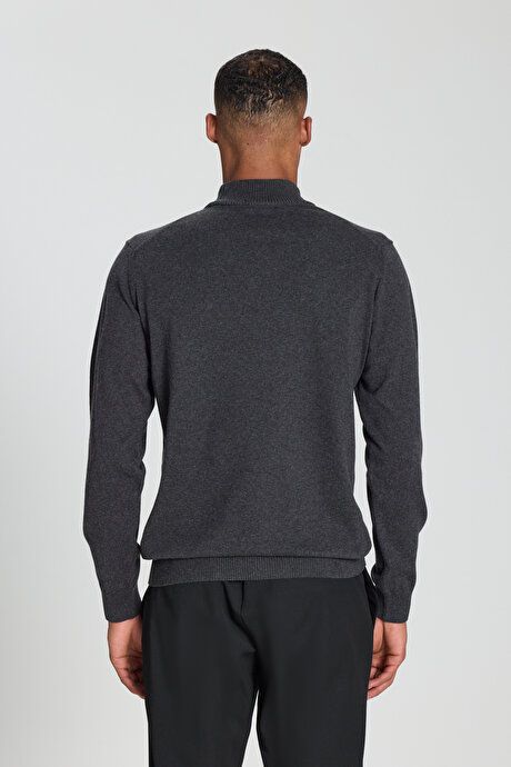 Cotton Standard Fit Regular Fit Half Turtleneck Sweater Anthracite-Melange Pullover ACE49252510017ANM