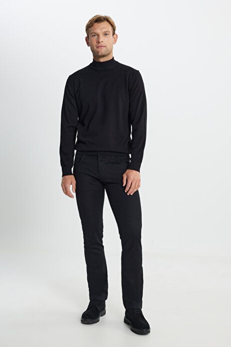 Cotton Standard Fit Regular Fit Half Turtleneck Sweater Black Pullover ACE49252510017SYH