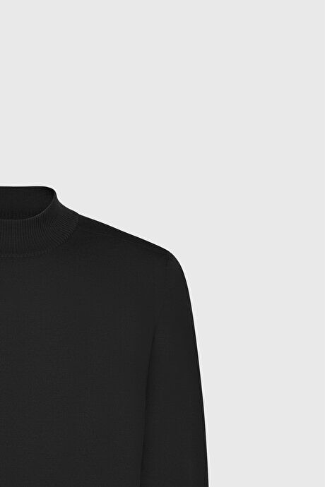 Cotton Standard Fit Regular Fit Half Turtleneck Sweater Black Pullover ACE49252510017SYH