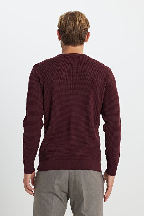 Cotton Standard Fit Regular Fit Crew Neck Crew Neck Honeycomb Textured Sweater Burgundy Sweater ACE49252510064BRD