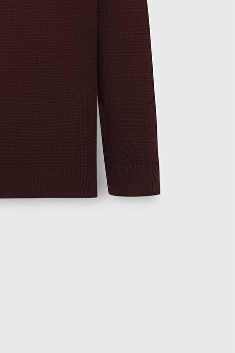 Cotton Standard Fit Regular Fit Crew Neck Crew Neck Honeycomb Textured Sweater Burgundy Sweater ACE49252510064BRD