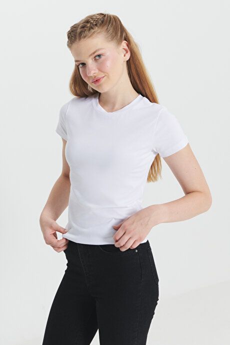 Slim Fit Slim Fit Cotton Stretch Crew Neck White T-Shirt CCK480000002BYZ