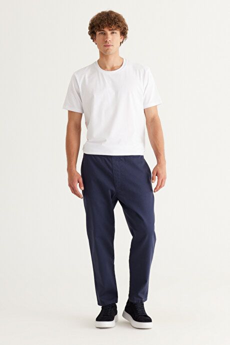 Relax Fit Relaxed Cut 100% Cotton Navy Blue Trousers ET0124100016LAC