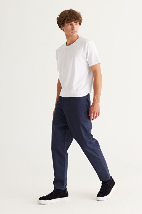 Relax Fit Relaxed Cut 100% Cotton Navy Blue Trousers ET0124100016LAC